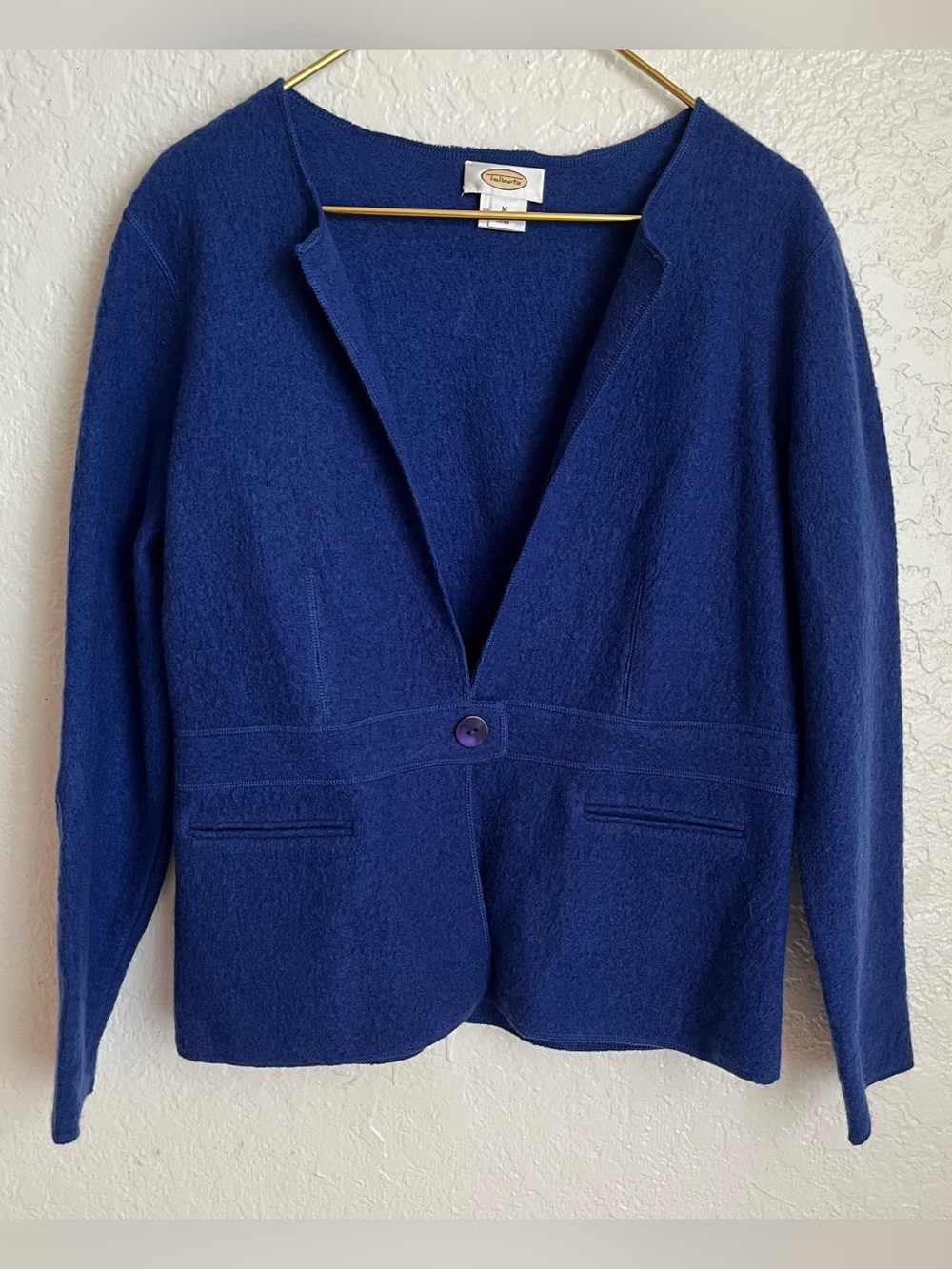 Vintage Talbots 100% Wool Blazer Jacket One Button Women Medium Royal Blue